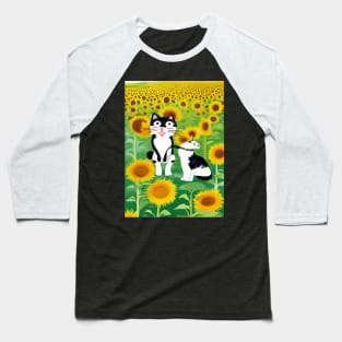 Tuxedo Cats in Sunflower Field Copyright TeAnne Baseball T-Shirt